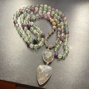 REAL Rainbow Fluorite Healing Pendant Necklace